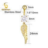 Golden Zircon Dangle Belly Button Ring Stainless Steel Barbell