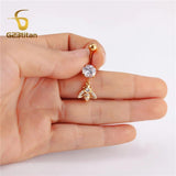 Golden Zircon Dangle Belly Button Ring Stainless Steel Barbell
