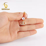 Golden Zircon Dangle Belly Button Ring Stainless Steel Barbell
