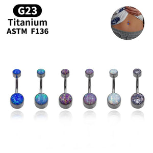 Opal CZ Navel Piercing Belly Ring Titanium