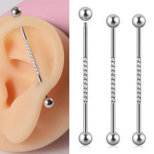 3PCS 14G Industrial Scaffold Barbell Zircon Cartilage Earrings