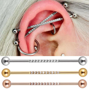 3PCS 14G Industrial Scaffold Barbell Zircon Cartilage Earrings
