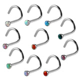 10pcs 20G Steel Opal Nose Rings Body Jewelry