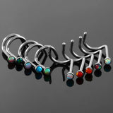 10pcs 20G Steel Opal Nose Rings Body Jewelry