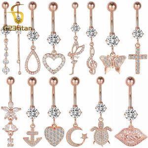Rose Plated Navel Earrings Surgical Steel Body Jewelry Piercing