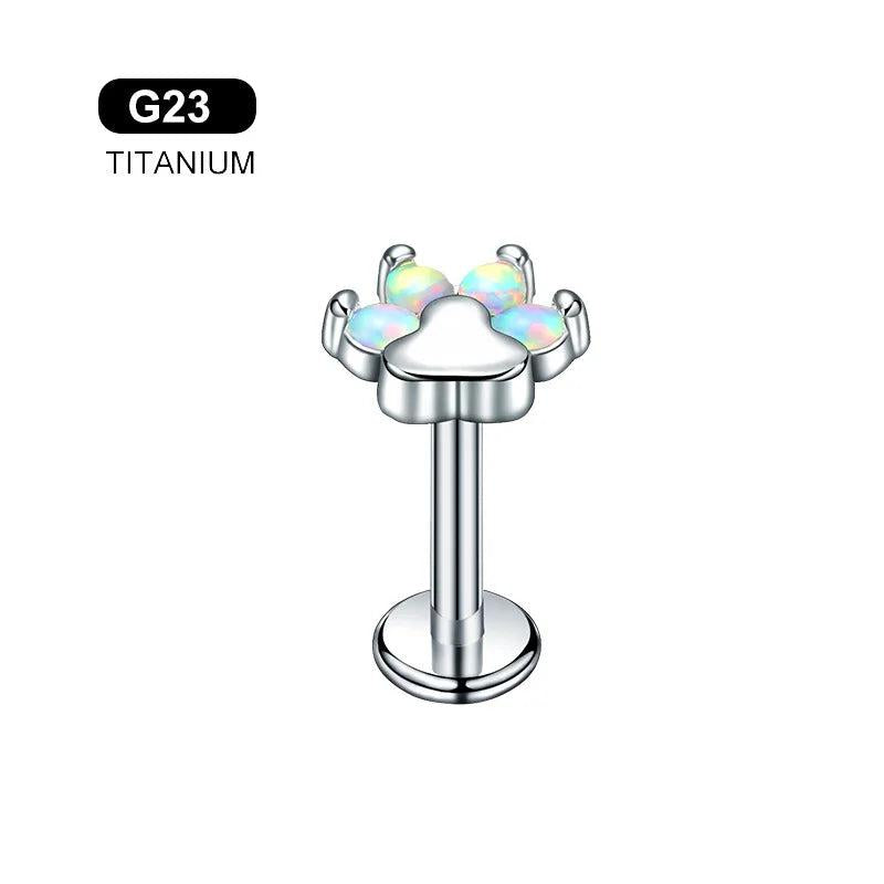 Titanium Bear Paw 16G Crystal Ear Tragus Cartilage Earring