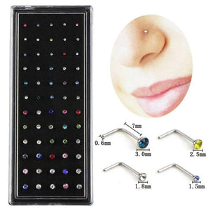 Imixlot 60pcs L Shape Stainless Steel CZ Crystal Nose Ring Body Piercing