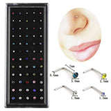 Imixlot 60pcs L Shape Stainless Steel CZ Crystal Nose Ring Body Piercing