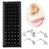 Imixlot 60pcs L Shape Stainless Steel CZ Crystal Nose Ring Body Piercing