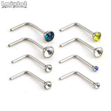 Imixlot 60pcs L Shape Stainless Steel CZ Crystal Nose Ring Body Piercing