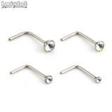 Imixlot 60pcs L Shape Stainless Steel CZ Crystal Nose Ring Body Piercing