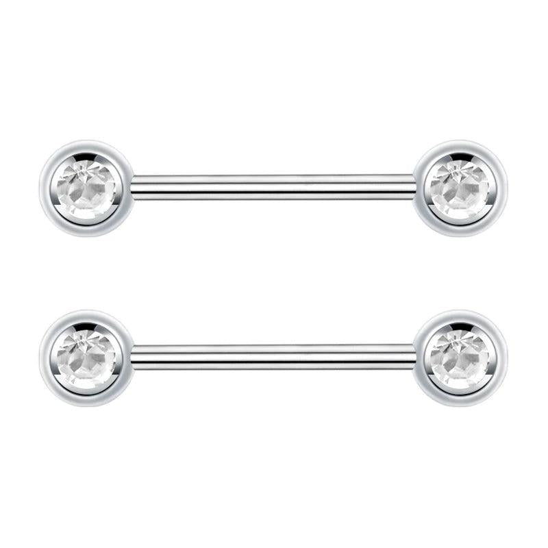 1 Pair G23 Titanium Crystal 14G Nipple Piercing Barbell