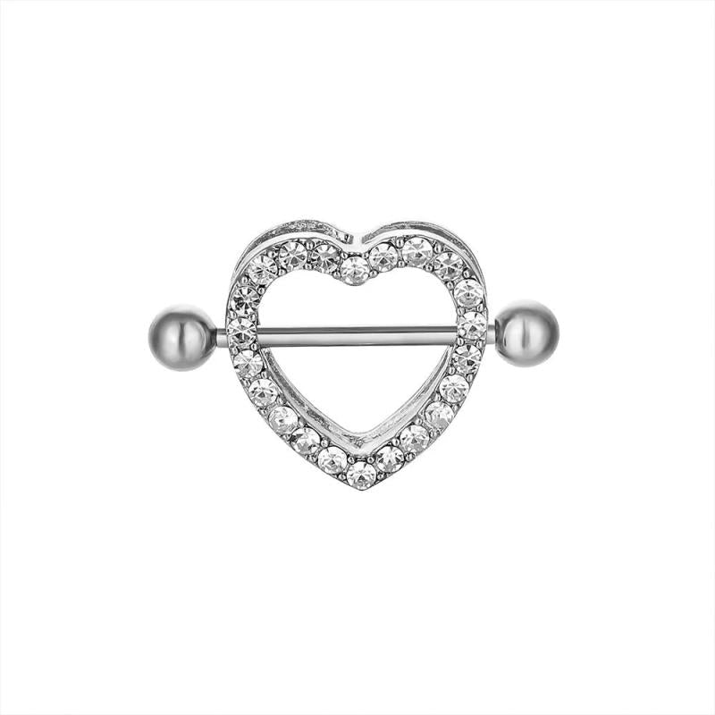 Stonefans Rhinestone Heart Nipple Ring Barbell Piercing Jewelry