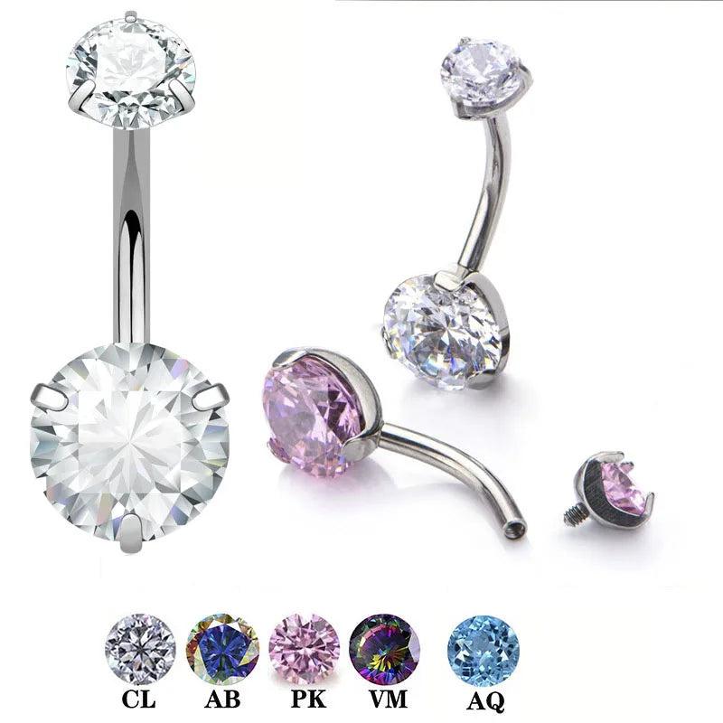 G23 Titanium Cz Stone Navel Earring Curves Belly Button Ring
