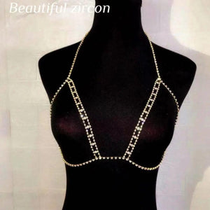 Rhinestone Body Jewelry Chest Chain Underwear Crystal Bikini Bra Accesso