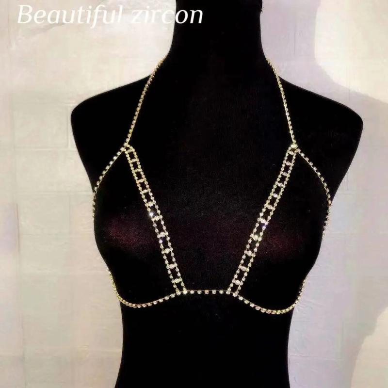 Rhinestone Body Jewelry Chest Chain Underwear Crystal Bikini Bra Accesso