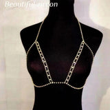 Rhinestone Body Jewelry Chest Chain Underwear Crystal Bikini Bra Accesso