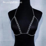 Rhinestone Body Jewelry Chest Chain Underwear Crystal Bikini Bra Accesso