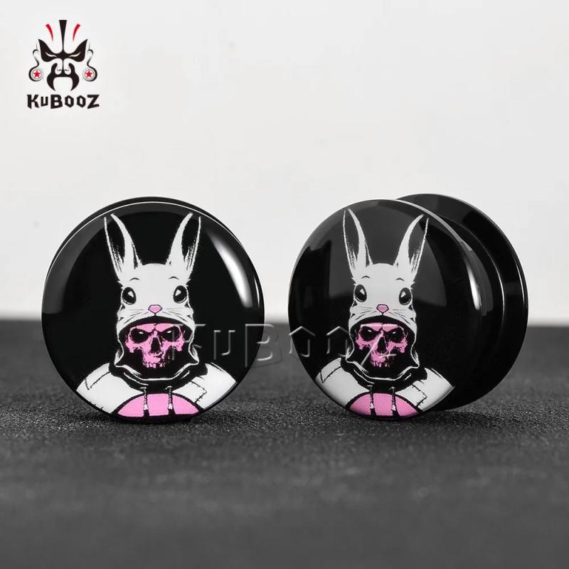 Acrylic Rabbit Skull Logo Ear Tunnels Piercing Gauges Earring Plugs