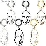 2pcs Double Flared Face Dangle Ear Gauges Plugs Tunnels Stainless Steel Earrings