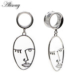 2pcs Double Flared Face Dangle Ear Gauges Plugs Tunnels Stainless Steel Earrings