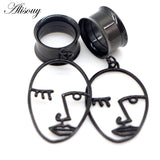 2pcs Double Flared Face Dangle Ear Gauges Plugs Tunnels Stainless Steel Earrings