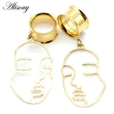 2pcs Double Flared Face Dangle Ear Gauges Plugs Tunnels Stainless Steel Earrings