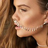 Nose Ring Chain, Hanging Disc Hoop-Ear Chain Nose Ring Tribal Jewelry
