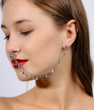 Nose Ring Chain, Hanging Disc Hoop-Ear Chain Nose Ring Tribal Jewelry