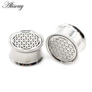2pcs 10-22mm Stainless Steel Flower Ear Tunnel Plugs Gauges Piercing