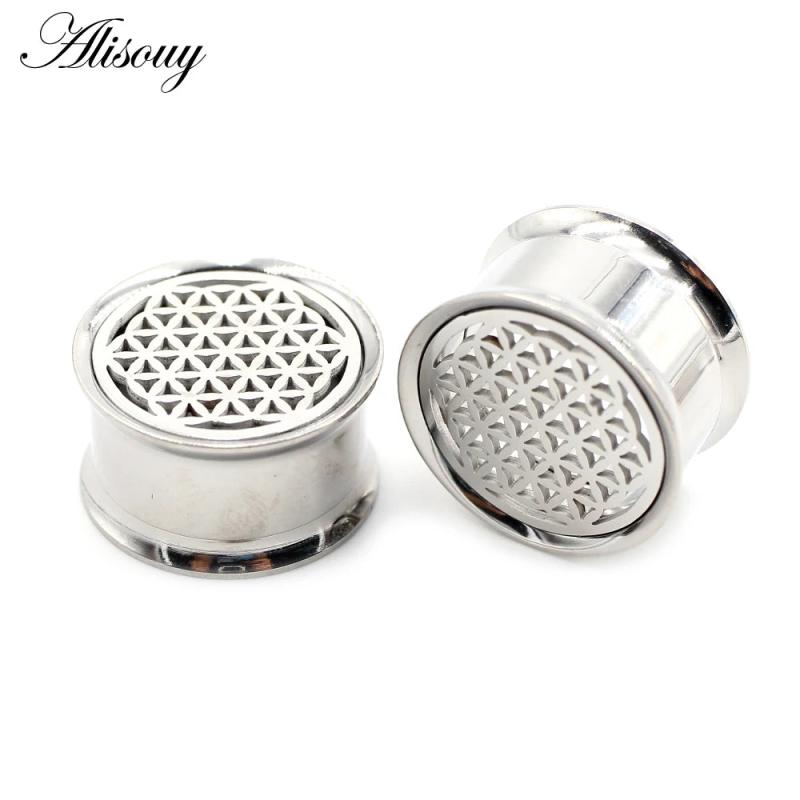 2pcs 10-22mm Stainless Steel Flower Ear Tunnel Plugs Gauges Piercing