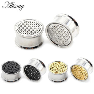 2pcs 10-22mm Stainless Steel Flower Ear Tunnel Plugs Gauges Piercing