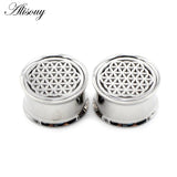 2pcs 10-22mm Stainless Steel Flower Ear Tunnel Plugs Gauges Piercing