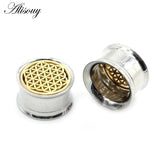 2pcs 10-22mm Stainless Steel Flower Ear Tunnel Plugs Gauges Piercing