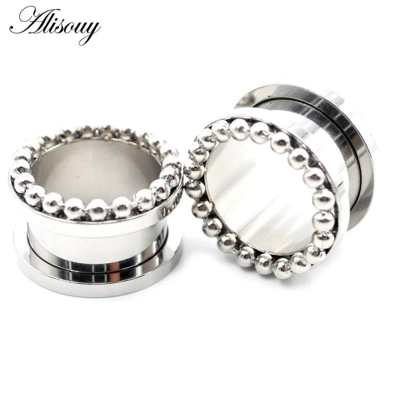 2pcs 8-25mm Steel Ball Screw Ear Tunnels Plugs Flesh Gauges Piercing