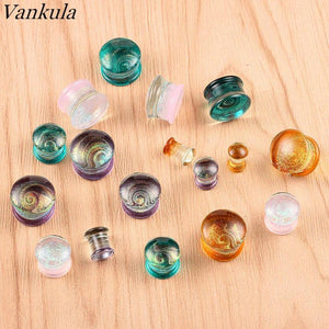 Vankula 2PCS Glass Ear Tunnels Piercing Stud Expanders Earrings Ear Gagues