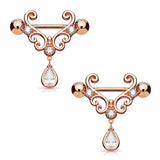14G Surgical Steel Nipple Rings with Water Drop Pendant Charm