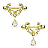 14G Surgical Steel Nipple Rings with Water Drop Pendant Charm