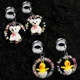 Chick Bear Cartoon Ear Tunnels Plugs Earrings Gauge Stainless Steel