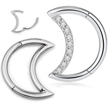 G23 Titanium Moon Shaped Hinged Segment Zircon Pave Hoop Nose Ring