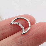 G23 Titanium Moon Shaped Hinged Segment Zircon Pave Hoop Nose Ring
