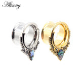 Steel Ear Gauges Expander Plugs and Tunnels with Shell Logo 2pcs