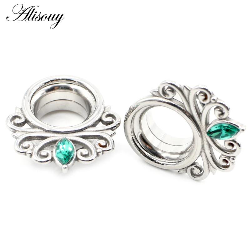 2pcs Stainless Steel Eye Zirconia CZ Ear Tunnels Plugs Expanders