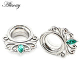 2pcs Stainless Steel Eye Zirconia CZ Ear Tunnels Plugs Expanders