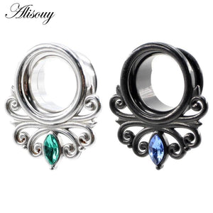 2pcs Stainless Steel Eye Zirconia CZ Ear Tunnels Plugs Expanders