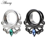 2pcs Stainless Steel Eye Zirconia CZ Ear Tunnels Plugs Expanders