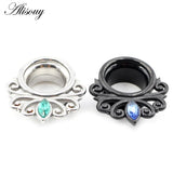 2pcs Stainless Steel Eye Zirconia CZ Ear Tunnels Plugs Expanders