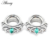 2pcs Stainless Steel Eye Zirconia CZ Ear Tunnels Plugs Expanders