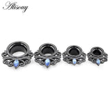 2pcs Stainless Steel Eye Zirconia CZ Ear Tunnels Plugs Expanders