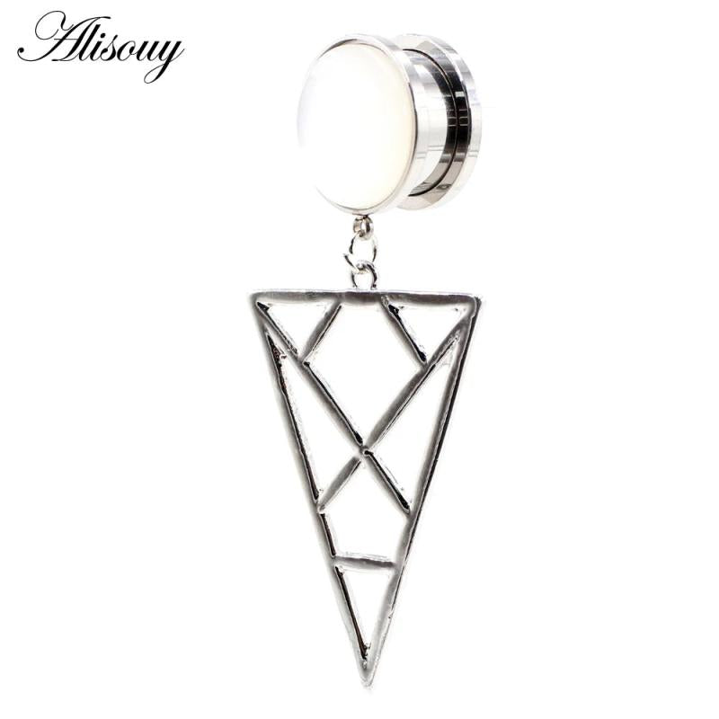 Stainless Steel Triangle Opal Stone Ear Plugs Tunnels Flesh Expander
